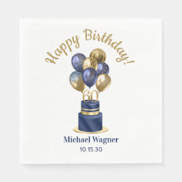 60e verjaardag Navy Blue Balloon Cake Servet