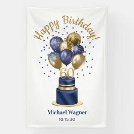 60e verjaardag Navy Blue Balloon Cake Spandoek