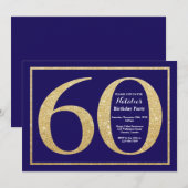 60e verjaardag Navy Blue en Gold Glitter Kaart (Voorkant / Achterkant)