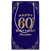 60e verjaardag Navy Blue en Gold Glitter Klein Cadeauzakje (Voorkant)