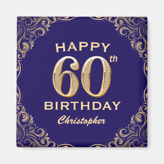 60e verjaardag Navy Blue en Gold Glitter Magneet