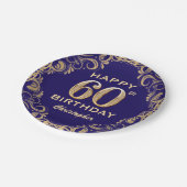 60e verjaardag Navy Blue en Gold Glitter Papieren Bordje (Gekanteld)