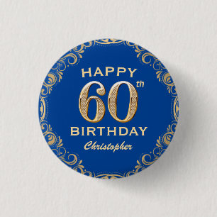 60e verjaardag Navy Blue en Gold Glitter Ronde Button 3,2 Cm