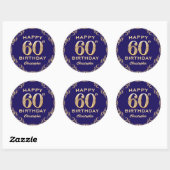 60e verjaardag Navy Blue en Gold Glitter Ronde Sticker (Vel)