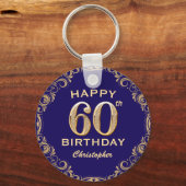 60e verjaardag Navy Blue en Gold Glitter Sleutelhanger (Voorkant)