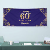 60e verjaardag Navy Blue en Gold Glitter Spandoek (Beurs)