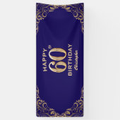 60e verjaardag Navy Blue en Gold Glitter Spandoek (Verticaal)