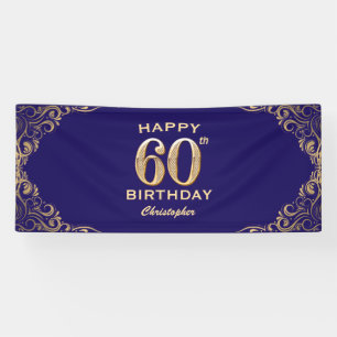 60e verjaardag Navy Blue en Gold Glitter Spandoek