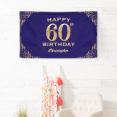 60e verjaardag Navy Blue en Gold Glitter Spandoek (Insitu)