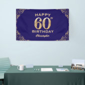 60e verjaardag Navy Blue en Gold Glitter Spandoek (Beurs)
