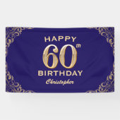 60e verjaardag Navy Blue en Gold Glitter Spandoek (Horizontaal)