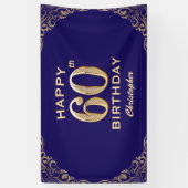 60e verjaardag Navy Blue en Gold Glitter Spandoek (Verticaal)