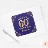 60e verjaardag Navy Blue en Gold Glitter Vierkante Sticker (Envelop)