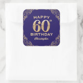 60e verjaardag Navy Blue en Gold Glitter Vierkante Sticker (Tas)