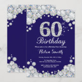 60e verjaardag Navy Blue en Silver Diamond Kaart (Voorkant / Achterkant)