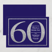 60e verjaardag Navy Blue en Silver Glitter Kaart (Voorkant / Achterkant)