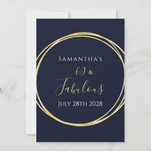 60e verjaardag Navy Gold Verjaardag Uitnodiging (Achterkant)