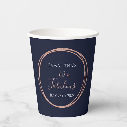60e verjaardag Navy Roos Gold Party Papieren Bekers (Voorkant)