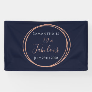 60e verjaardag Navy Roos Gold Party Spandoek