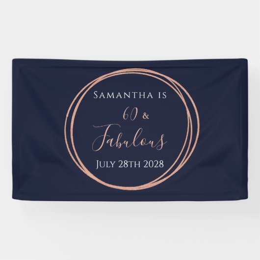 60e verjaardag Navy Roos Gold Party Spandoek (Horizontaal)