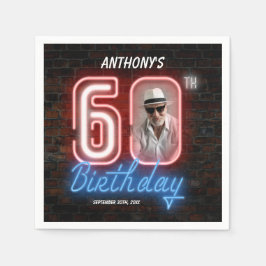 60e Verjaardag Neon 80s Retro Moderne Aangepaste F Servet