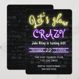 60e verjaardag Neon Glow Sign on Brick Wall Kaart