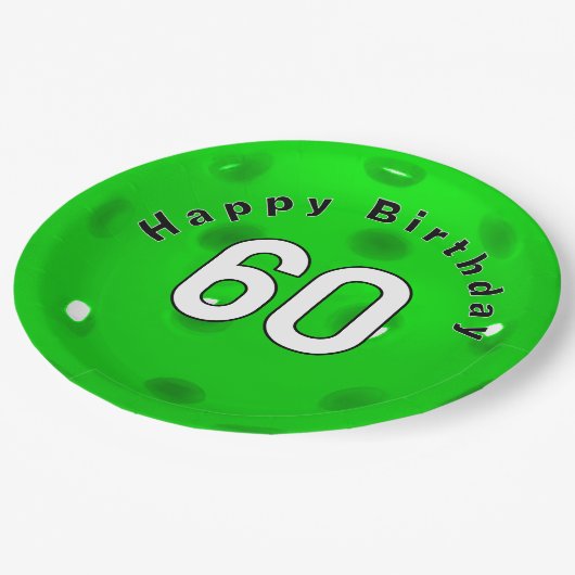 60e verjaardag Neon Green Pickleball Papieren Bordje (Gekanteld)