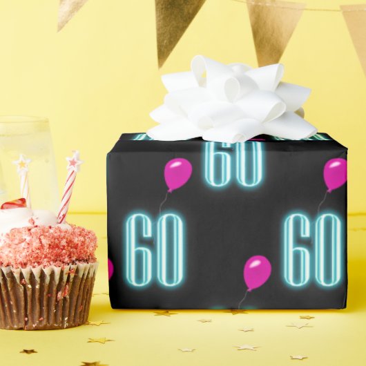 60e verjaardag Neon Sign met ballon Cadeaupapier (Verjaardagsfeest)
