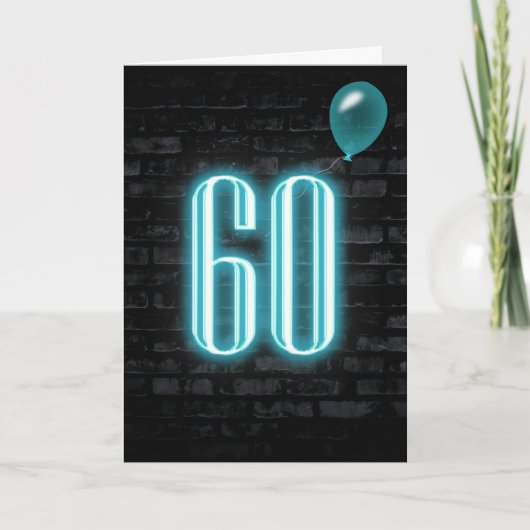 60e verjaardag Neon Sign on Brick Kaart (Voorkant)
