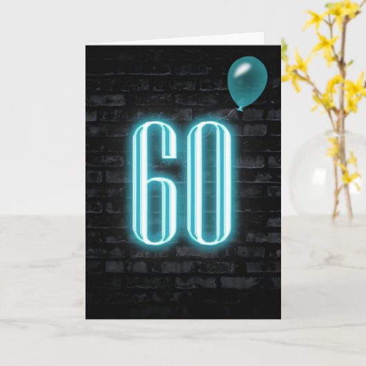 60e verjaardag Neon Sign on Brick Kaart (Gele Bloem)