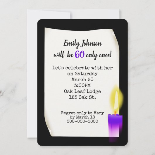 60e verjaardag Neon Sign. with Candle Kaart (Achterkant)