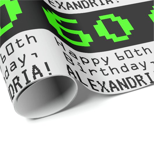 60e verjaardag - Nerdy / Geeky stijl "60" en naam Cadeaupapier (Rol Hoek)