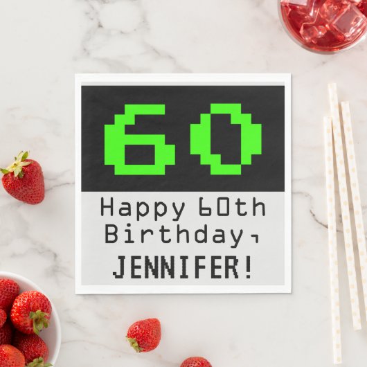 60e verjaardag - Nerdy / Geeky Style "60" & naam Servet (Insitu)