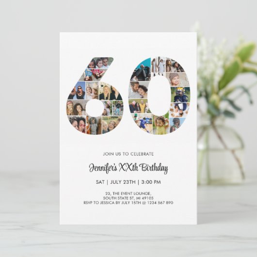 60e verjaardag nummer 60 aangepaste fotocollage kaart (Staand voorkant)