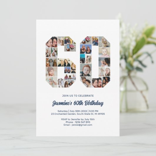 60e verjaardag nummer 60 aangepaste fotocollage kaart (Staand voorkant)