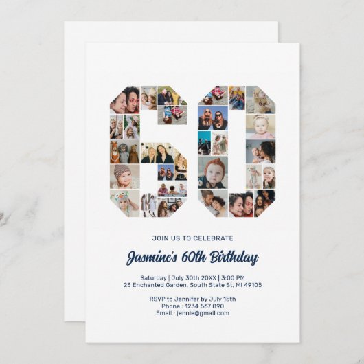 60e verjaardag nummer 60 aangepaste fotocollage kaart (Voorkant / Achterkant)
