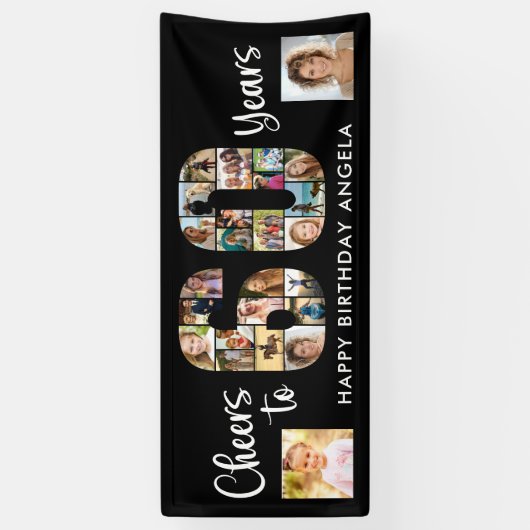 60e verjaardag nummer 60 foto collage juichen spandoek (Verticaal)