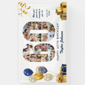 60e Verjaardag Nummer 60 Foto Collage Wit Goud Spandoek (Verticaal)