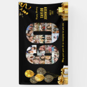 60e verjaardag Nummer 60 Foto Collage Zwart Goud Spandoek (Verticaal)