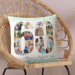 60e verjaardag nummer 60 Fotocollage Mint Groen Kussen<br><div class="desc">Gepersonaliseerd 60e verjaardagscadeau. Dit op maat gemaakte sierkussen heeft een nette fotocollage in de vorm van een nummer 60 met mintgroene strepen en donkergrijze typografie. De sjabloon is klaar voor u om jouw naam en geboortedatum toe te voegen, evenals uw foto's. U kunt maximaal 15 verschillende foto's van uw keuze...</div>
