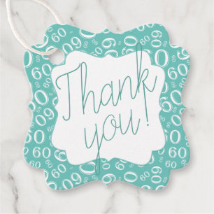 60e Verjaardag Nummer 60 Patroon Blauwgroen en Wit Bedankjes Labels