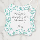 60e Verjaardag Nummer 60 Patroon Blauwgroen en Wit Bedankjes Labels (Achterkant)