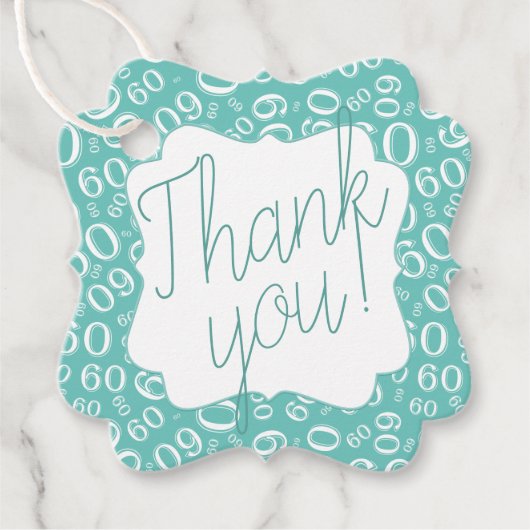 60e Verjaardag Nummer 60 Patroon Blauwgroen en Wit Bedankjes Labels (Voorkant)