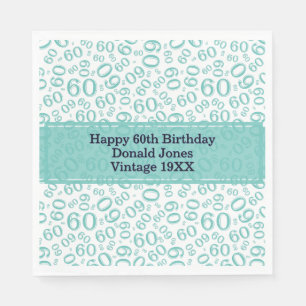 60e verjaardag nummer Patroon Blauwgroen en wit se Servet