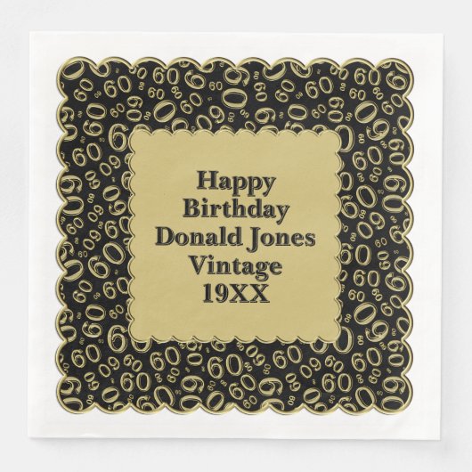 60e verjaardag nummer patroon Scallops zwart goud Servet (Voorkant)