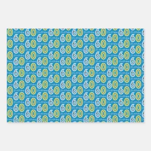 60e verjaardag nummers groen blauw inpakpapier vel (Voorkant 2)