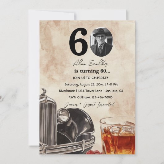 60e verjaardag | Old Timer Car & Whiskey Kaart (Voorkant)