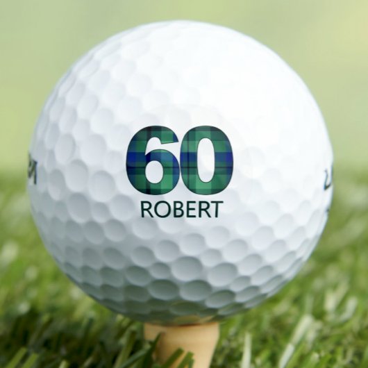60e verjaardag Oom Gift - Blue Plaid 60 jaar Golfballen