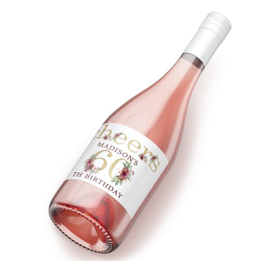 60e verjaardag op maat van gouden bloemen sparkling wijnetiket