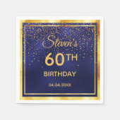 60e verjaardag op middernacht blauwe gouden confet servet (Voorkant)